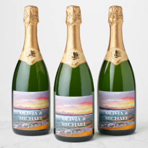 Étiquettes Pour Bouteilles De Vin Mousseux Elégant Sunset Beach Tropical Summer Élégant