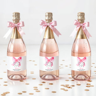 Étiquettes Pour Bouteilles De Vin Mousseux Élégant Tying Knot Pink Bow Bachelorette Party