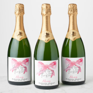 Étiquettes Pour Bouteilles De Vin Mousseux Élégant Tying Knot Pink Bow Bachelorette Party