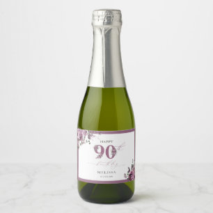 Étiquettes Pour Bouteilles De Vin Mousseux Elégant violet floral 90e anniversaire
