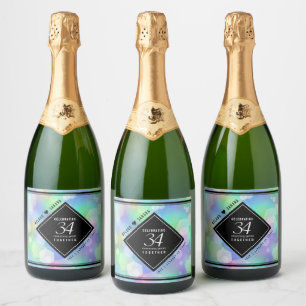 Étiquettes Pour Bouteilles De Vin Mousseux Élégante 34e anniversaire du Mariage Opal
