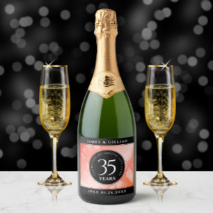 Étiquettes Pour Bouteilles De Vin Mousseux Elégante 35ème anniversaire de Mariage de corail