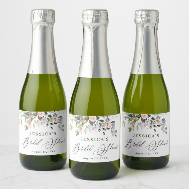 Étiquettes Pour Bouteilles De Vin Mousseux Elégante aquarelle Fête des mariées Eucalyptus (Bouteilles)