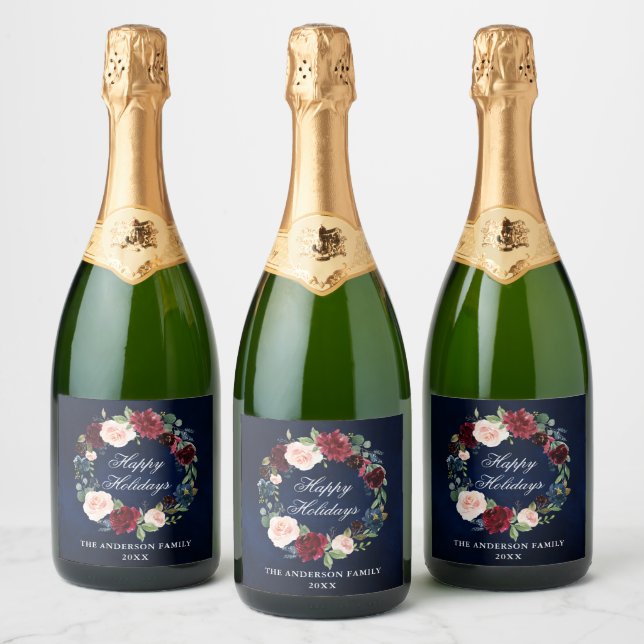 Étiquettes Pour Bouteilles De Vin Mousseux Elégante aquarelle Floral Wreath Fête (Bouteilles)