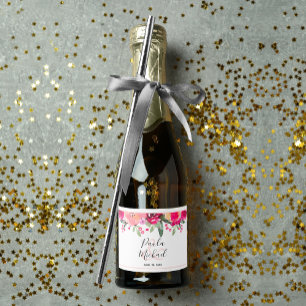 Étiquettes Pour Bouteilles De Vin Mousseux Élégante Aquarelle Florale Rose Chaud Mini