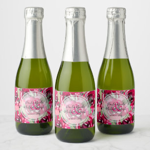 Étiquettes Pour Bouteilles De Vin Mousseux Elégante Aquarelle Rose Chaud Mariage Floral Mini