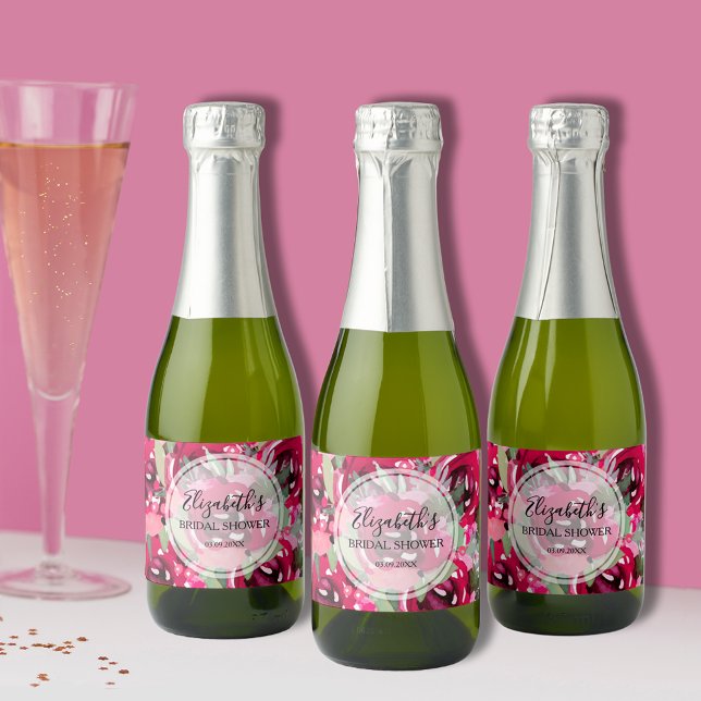 Étiquettes Pour Bouteilles De Vin Mousseux Élégante Aquarelle rose Floral Mini (Chic watercolor floral bridal shower mini champagne personalized bottle labels)
