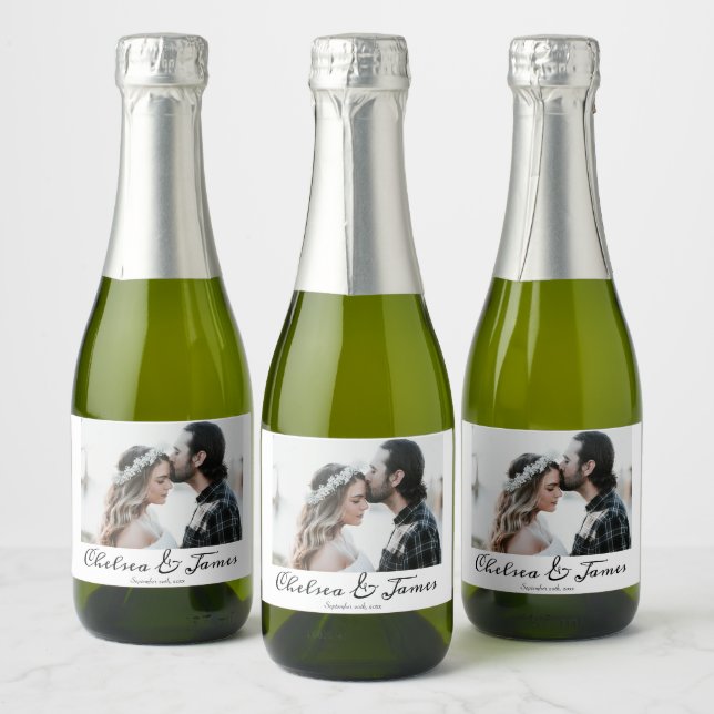Étiquettes Pour Bouteilles De Vin Mousseux Élégante calligraphie Mariage photo Mini (Bouteilles)