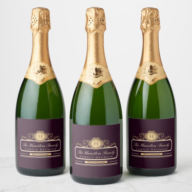 Étiquettes Pour Bouteilles De Vin Mousseux Elégante Famille Réunion Bourgogne Or (Bouteilles)