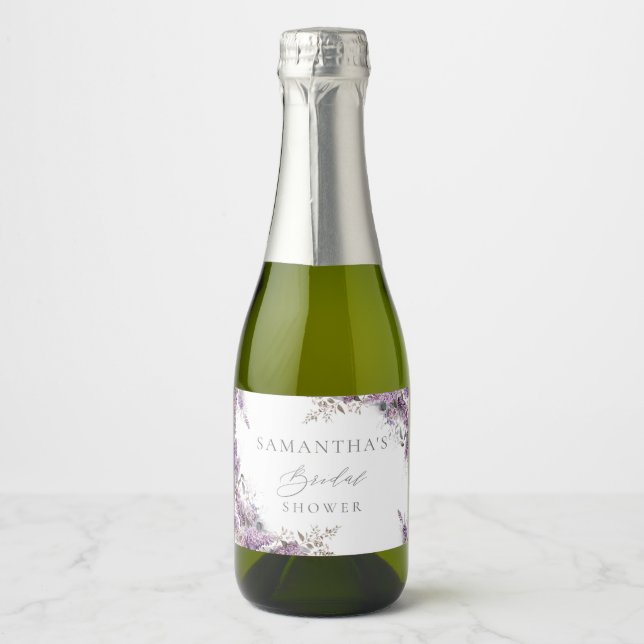 Étiquettes Pour Bouteilles De Vin Mousseux Elégante Fête des mariées Lilac Fleur (Devant)