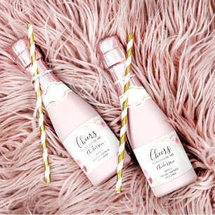 Étiquettes Pour Bouteilles De Vin Mousseux Élégante Fête des mariées rose et rouge florale