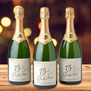 Étiquettes Pour Bouteilles De Vin Mousseux Elégante Parties scintillant d'or 75e fête d'anniv