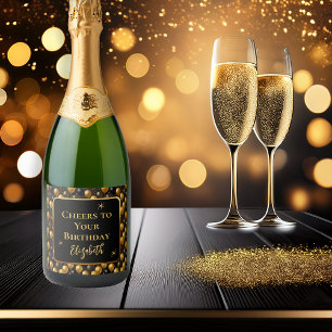 Étiquettes Pour Bouteilles De Vin Mousseux Elégante Parties scintillant d'or noir Ballons d'a
