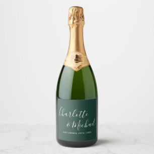 Étiquettes Pour Bouteilles De Vin Mousseux Élégante signature de mariage vert émeraude