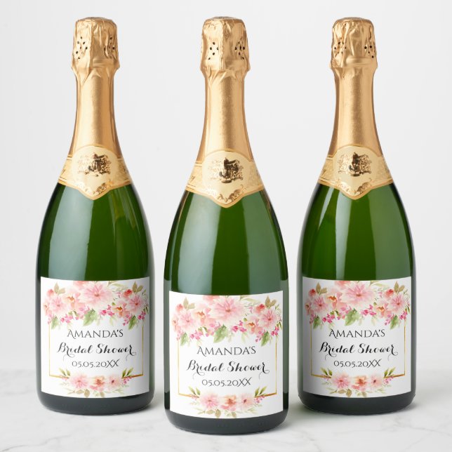 Étiquettes Pour Bouteilles De Vin Mousseux Élégantes fleurs dorées roses blanches pour une fê (Bouteilles)