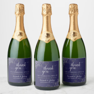 Étiquettes Pour Bouteilles De Vin Mousseux Élégantes frissons d'argent sur le Merci Mariage d