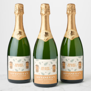 Étiquettes Pour Bouteilles De Vin Mousseux Elle est prête à éclater Orange Boho Kawaii Soda