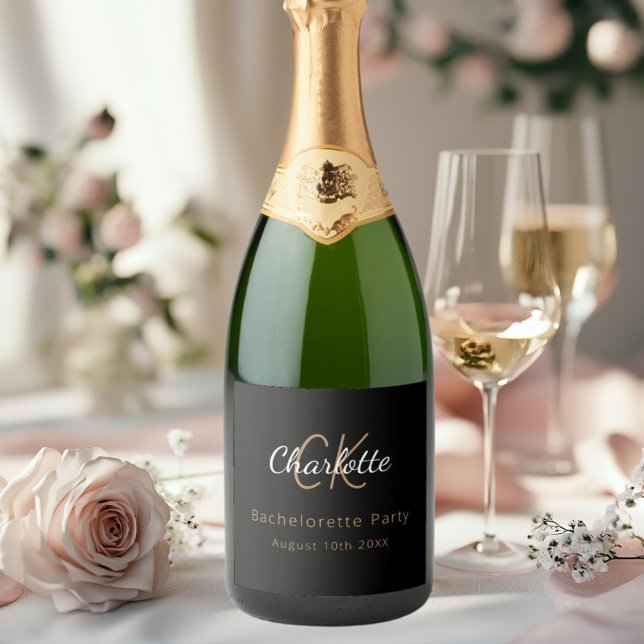 Étiquettes Pour Bouteilles De Vin Mousseux Enterrement de vie de jeune fille monogramme or no (Créateur téléchargé)