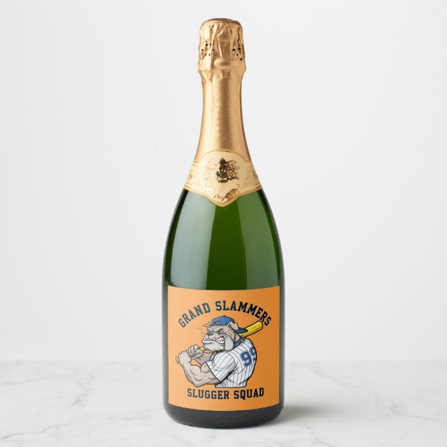 Étiquettes Pour Bouteilles De Vin Mousseux Équipe de baseball de Bulldog musculaire Spirit (Devant)