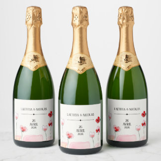 Étiquettes Pour Bouteilles De Vin Mousseux Etiquette "Coquelicots"