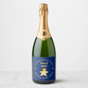 Étiquettes Pour Bouteilles De Vin Mousseux Étoile de graduation Royal Blue et Gold moderne