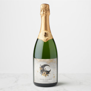 Étiquettes Pour Bouteilles De Vin Mousseux Étoiles Florales Lune Or Céleste
