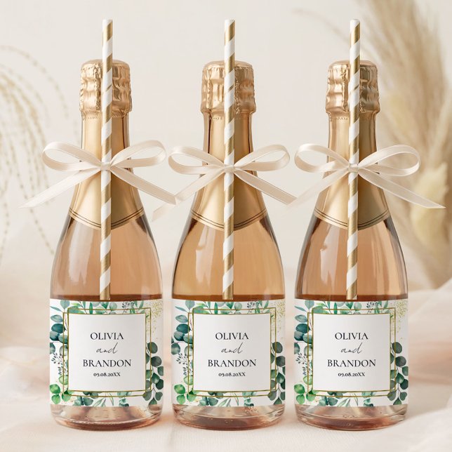 Étiquettes Pour Bouteilles De Vin Mousseux Eucalyptus Botanical Greenery Leaves Wedding (Créateur téléchargé)