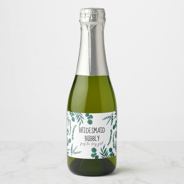 Étiquettes Pour Bouteilles De Vin Mousseux Eucalyptus Bridesmaid Proposition Écrasante Vin (Devant)