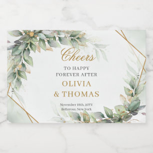 Étiquettes Pour Bouteilles De Vin Mousseux eucalyptus vert bohème et mariage d'or