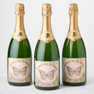 Étiquettes Pour Bouteilles De Vin Mousseux faux feuille d'or parties scintillant rose papillo