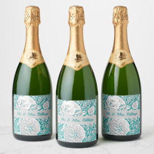 Étiquettes Pour Bouteilles De Vin Mousseux Faux Silk Embossé Illusion Rose/turquoise
