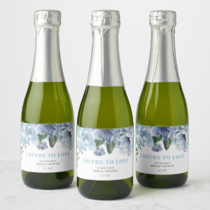Étiquettes Pour Bouteilles De Vin Mousseux Faveur de fête de douche de mariage floral bleu ro