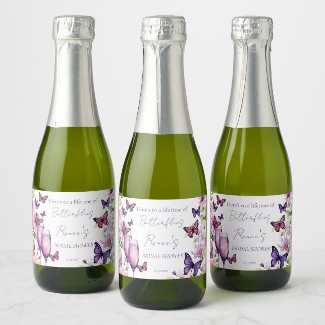 Étiquettes Pour Bouteilles De Vin Mousseux Faveurs de mariage papillons violets (Bouteilles)