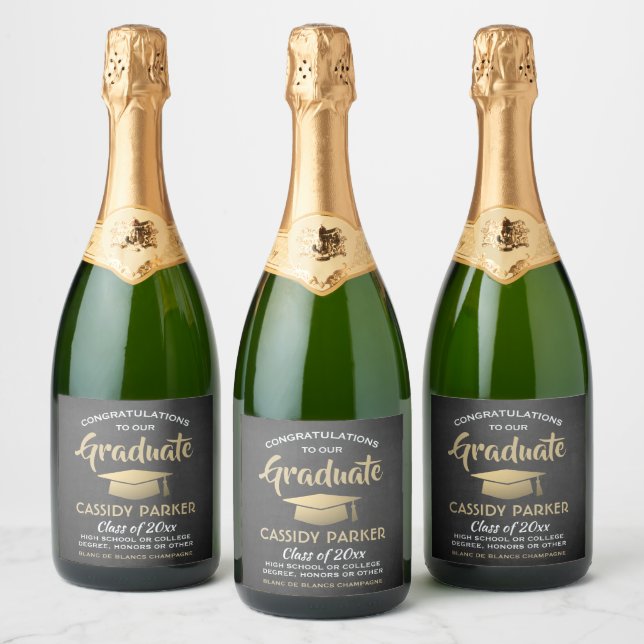 Étiquettes Pour Bouteilles De Vin Mousseux Félicitations Chalkboard Black Gold & White (Bouteilles)