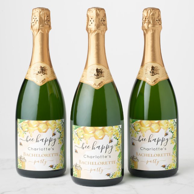 Étiquettes Pour Bouteilles De Vin Mousseux Fête bachelorette fleurie jaune d'abeilles (Bouteilles)
