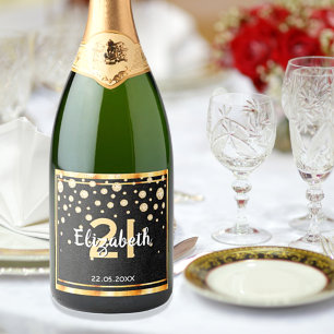 Étiquettes Pour Bouteilles De Vin Mousseux fête d'anniversaire 21 ans diamants paillettes noi