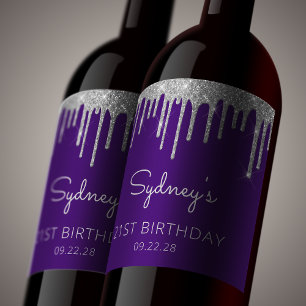 Étiquettes Pour Bouteilles De Vin Mousseux Fête d'anniversaire 40 ans Purple Silver Glitter D