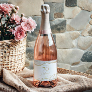 Étiquettes Pour Bouteilles De Vin Mousseux Fête d'anniversaire 70 ans élégante en or blanc ag