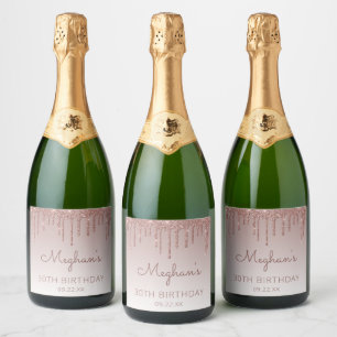 Étiquettes Pour Bouteilles De Vin Mousseux Fête d'anniversaire de 30 ans pailletée rose girly