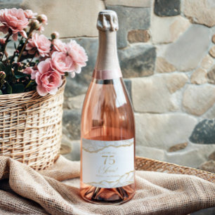 Étiquettes Pour Bouteilles De Vin Mousseux Fête d'anniversaire de 75 ans en Agate Or Blanc Él