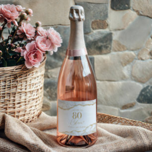 Étiquettes Pour Bouteilles De Vin Mousseux Fête d'anniversaire de 80 ans en agate or blanc él