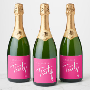 Étiquettes Pour Bouteilles De Vin Mousseux Fête d'anniversaire rose moderne 30ème Trentième