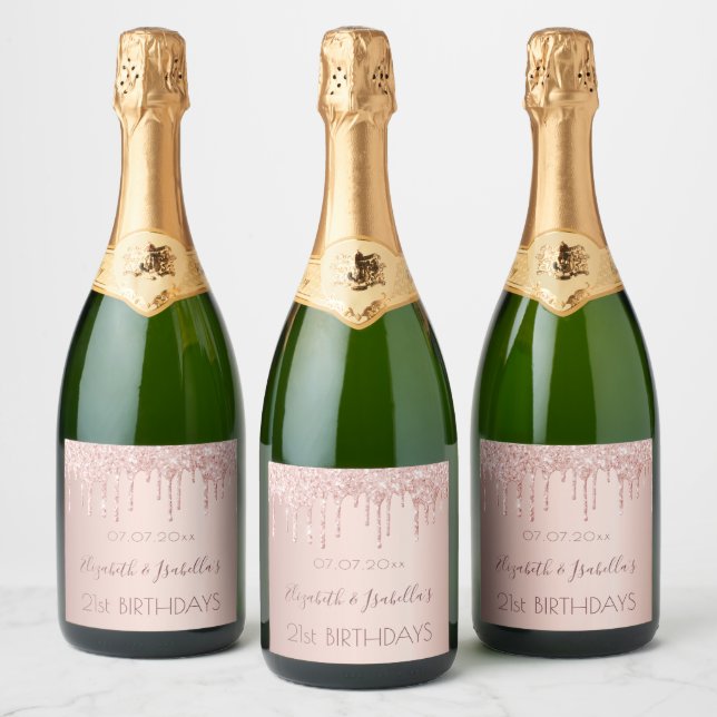 Étiquettes Pour Bouteilles De Vin Mousseux fête d'anniversaire rose or deux 2 personnes amis (Bouteilles)