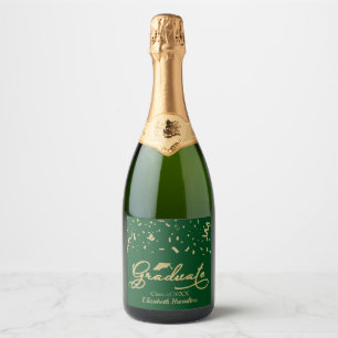 Étiquettes Pour Bouteilles De Vin Mousseux Fête de fin d'études en or feuille dorée Verte