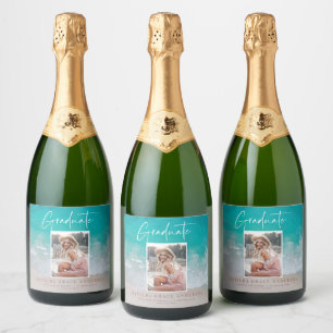 Étiquettes Pour Bouteilles De Vin Mousseux Fête de graduation de l'océan de la plage de photo