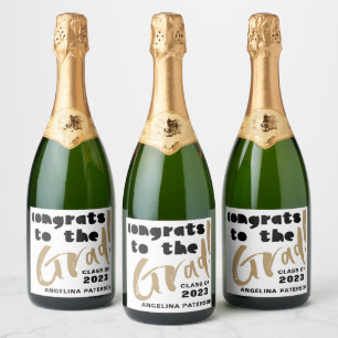 Étiquettes Pour Bouteilles De Vin Mousseux Fête de graduation moderne Noir & Or