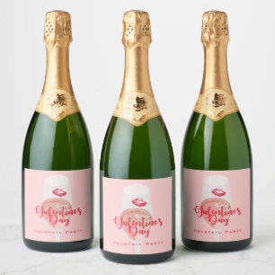 Étiquettes Pour Bouteilles De Vin Mousseux Fête de la Saint-Galentin Aquarelle Rosé rose