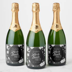 Étiquettes Pour Bouteilles De Vin Mousseux Fête de lancement du livre noir et blanc