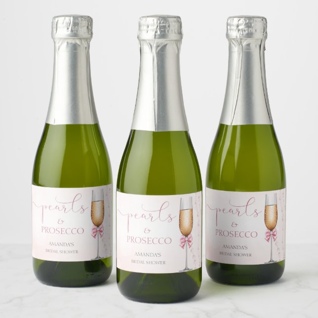 Étiquettes Pour Bouteilles De Vin Mousseux Fête de mariage rose perles et Prosecco (Bouteilles)
