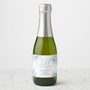 Étiquettes Pour Bouteilles De Vin Mousseux Fête de naissance bébé fleurs Bleu Poussiéreux Bab